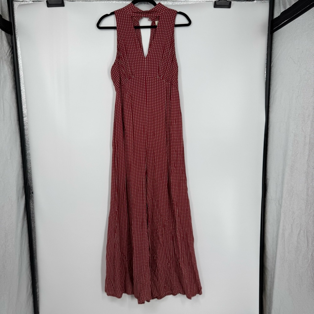 Anthropologie Red Printed Halter Wide-Leg Jumpsuit - Picture 3 of 13